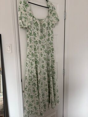 SHEIN White Maxi Dress with Green Floral Print and Tie Front